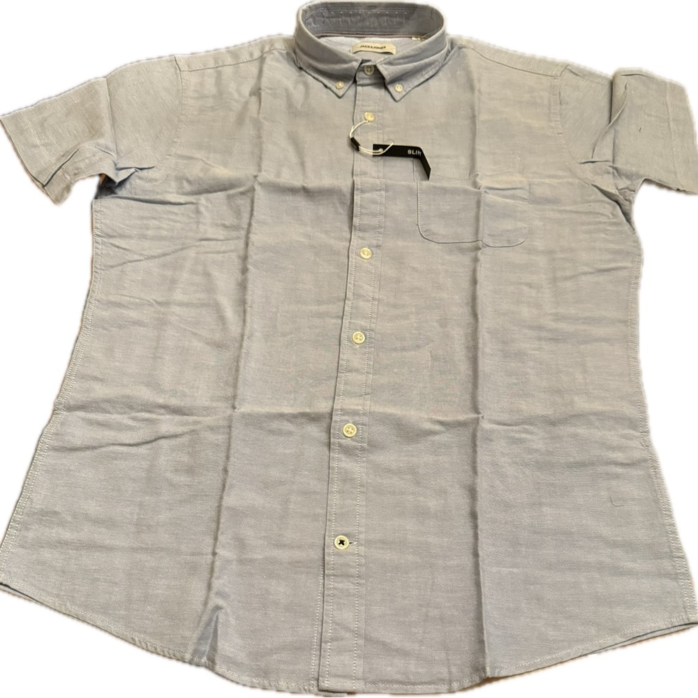 Brand New Jack and Jones Men's Light grey Short Sleeve Shirt